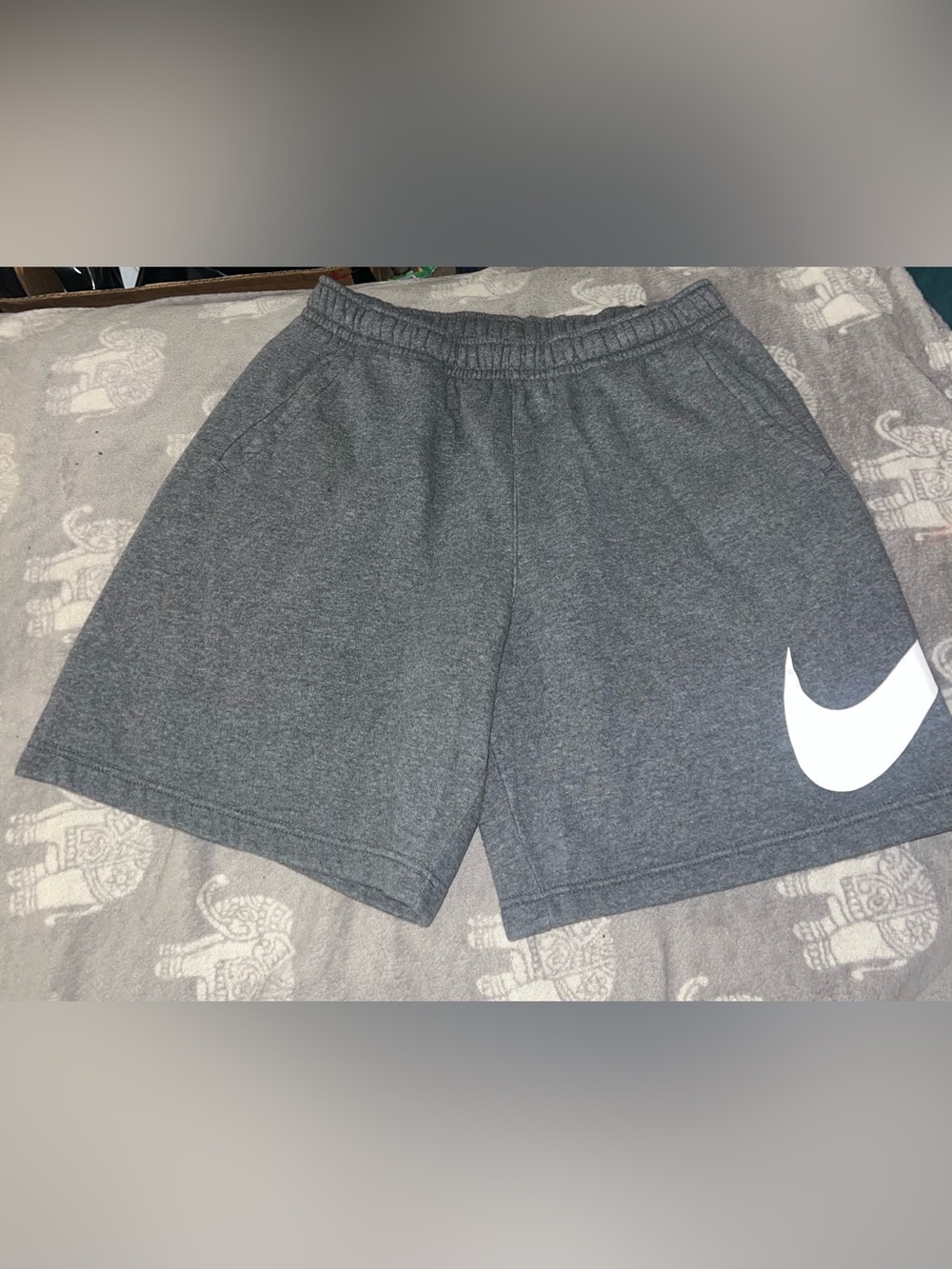 Nike Men's Dark Grey Jumbo Big Swoosh Fleece Shorts - Size Medium